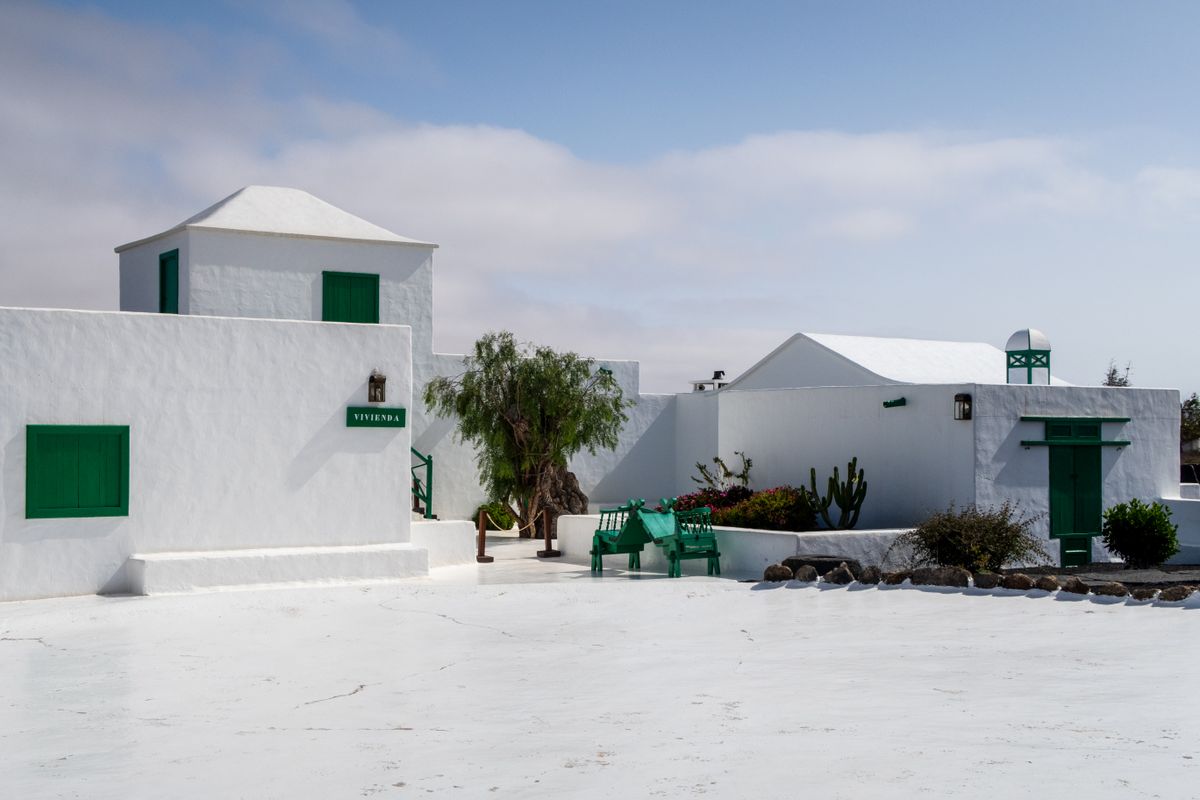 White houses with green woodwork in Lanzarote