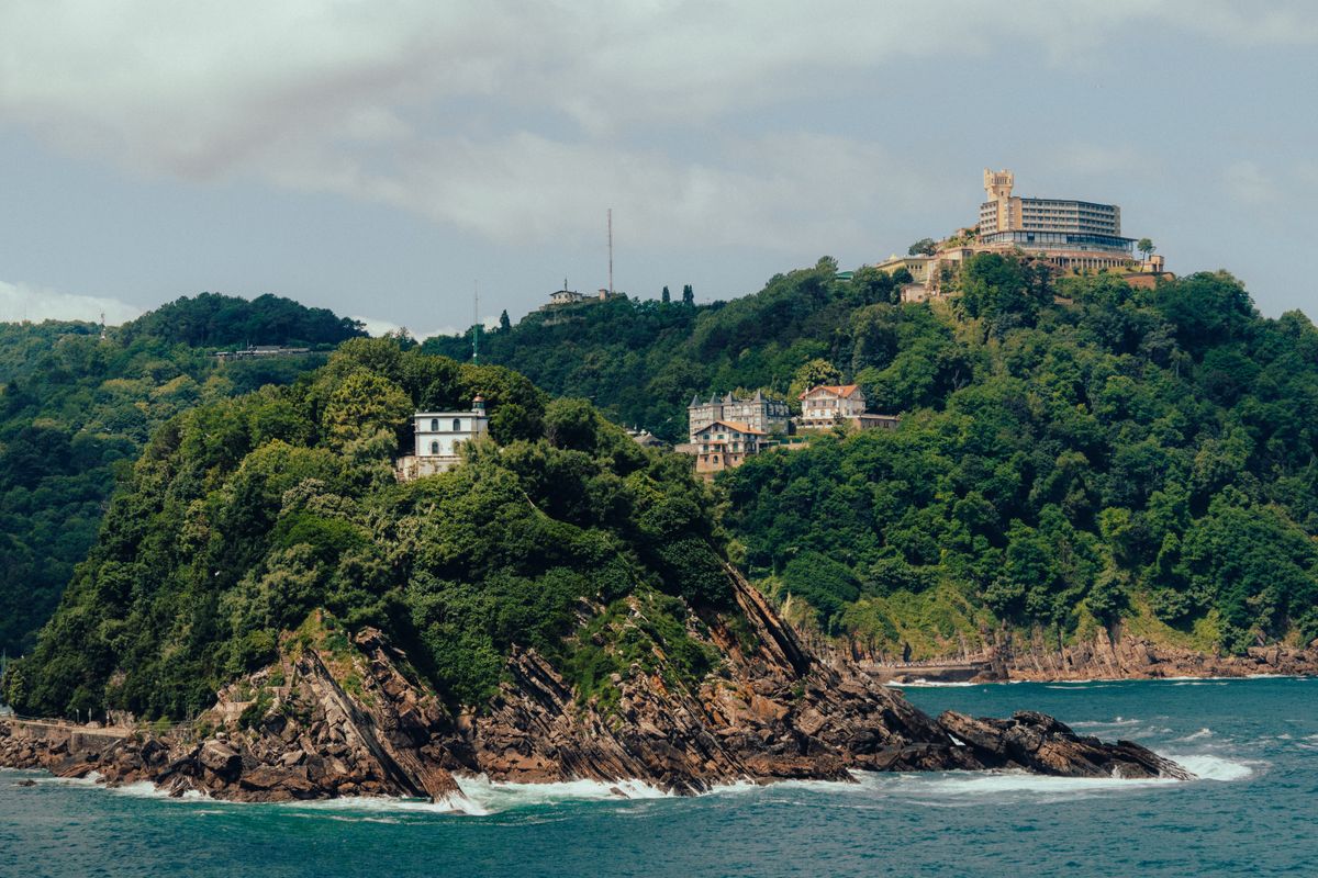 Monte Igueldo, the green headland at the western end of the bay in San Sebastian