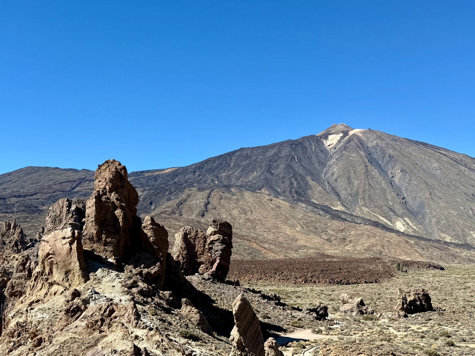 Mount Teide and the Roques de Garcia rock formations in Teide National Park, Tenerife